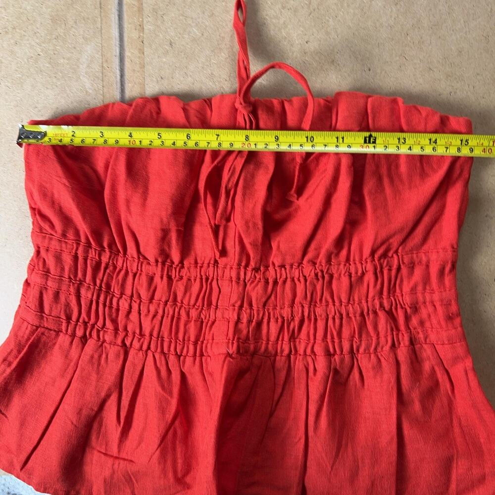 Tank Cropped Womens S Red Square Neck Ruffle Strap Elastic Waist Summer - Picture 3 of 6
